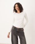 [JDY] JDY o-neck long sleeve top in white XL WHITE
