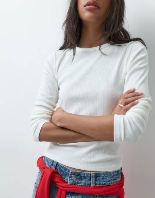 JDY o-neck long sleeve top in white, 2 of 4