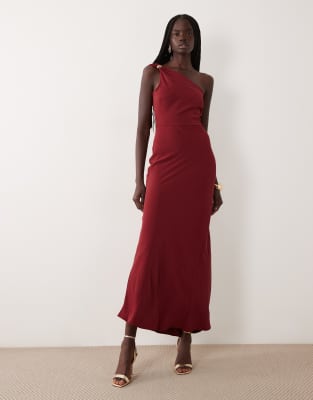 Jdy One Shoulder Maxi Dress With Gold Trim In Red