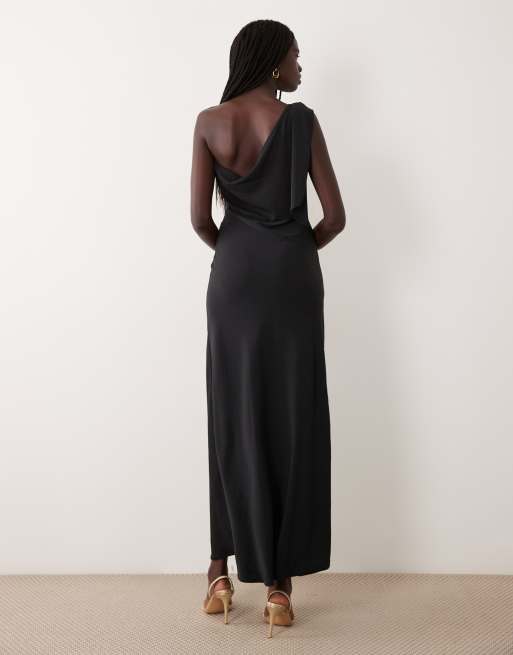 JDY one shoulder maxi dress with gold trim in charcoal, 2 of 4