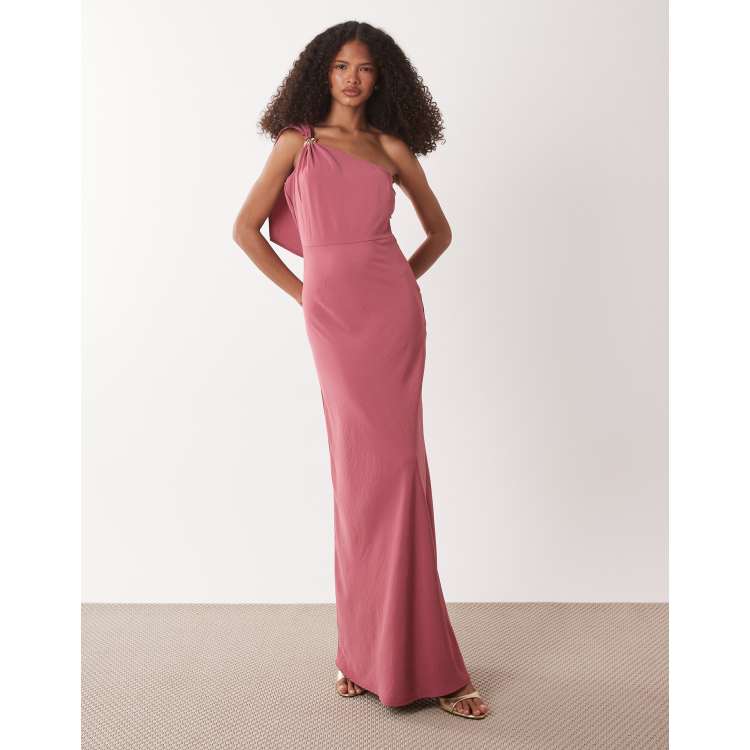 pink diamond one shoulder dress Rose Red One Shoulder Diamond Bow Elegant Luxury Dress