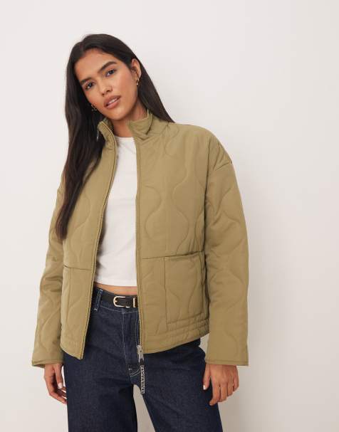 JDY onion quilted zip through jacket in sage green - view 1
