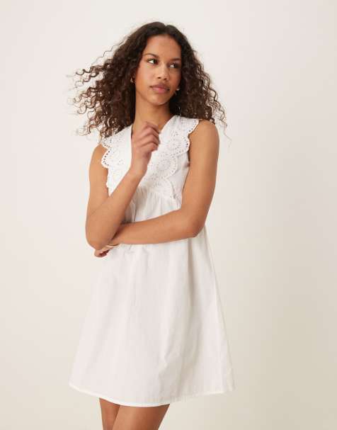 JDY open back broderie details mini dress in white - view 1