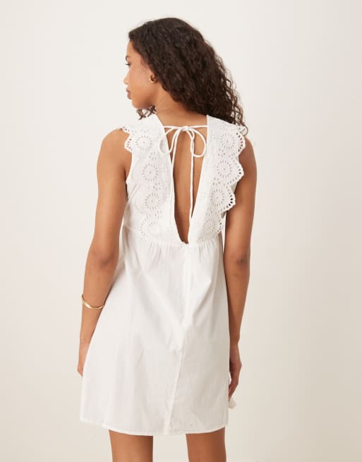 JDY open back broderie details mini dress in white, 4 of 4