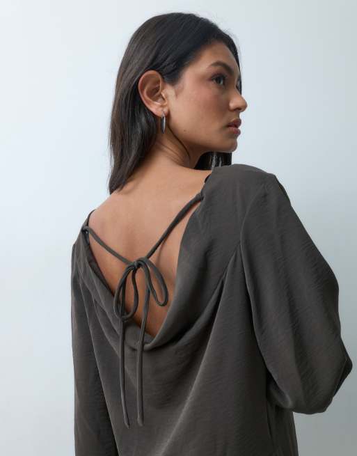 JDY open back mini dress in brown, 3 of 5