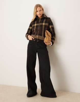 Jdy Open Collar Zip Cardigan In Brown