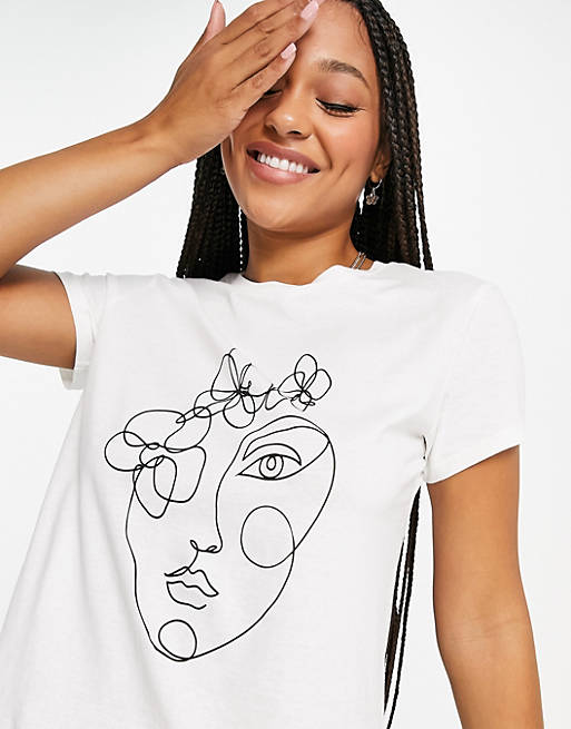 JDY organic cotton t-shirt with face motif in white