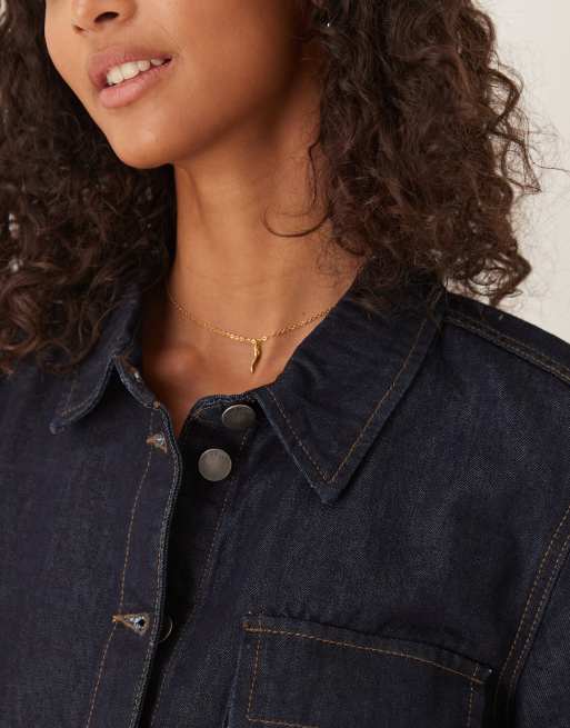 JDY - Overhemd met korte mouwen in donkerblauw denim, deel van co-ord set, 2 van 4