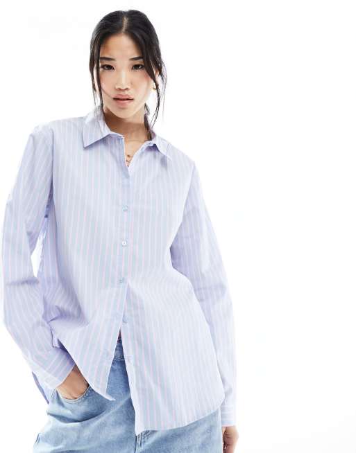 JDY - Overhemd met lange mouwen en losse pasvorm in blauw met roze streep