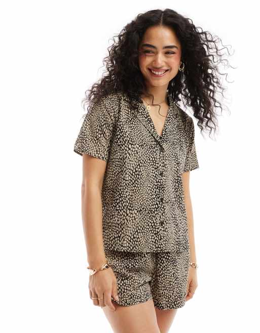 JDY - Overhemd met textuur en print in zwart en beige, deel van co-ord set