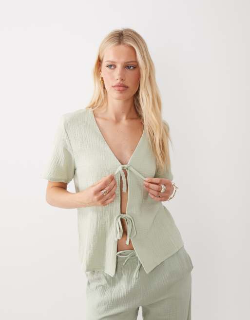 JDY - Co-ord set van kaasdoek in saliegroen, 5 van 5