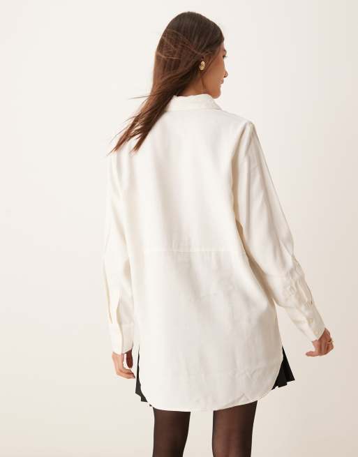 JDY – Oversize-Hemdbluse in Cremeweiß mit Ziernaht, 2 von 4