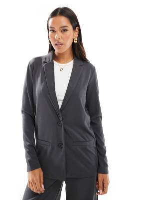 oversized blazer in charcoal - part of a set-Gray