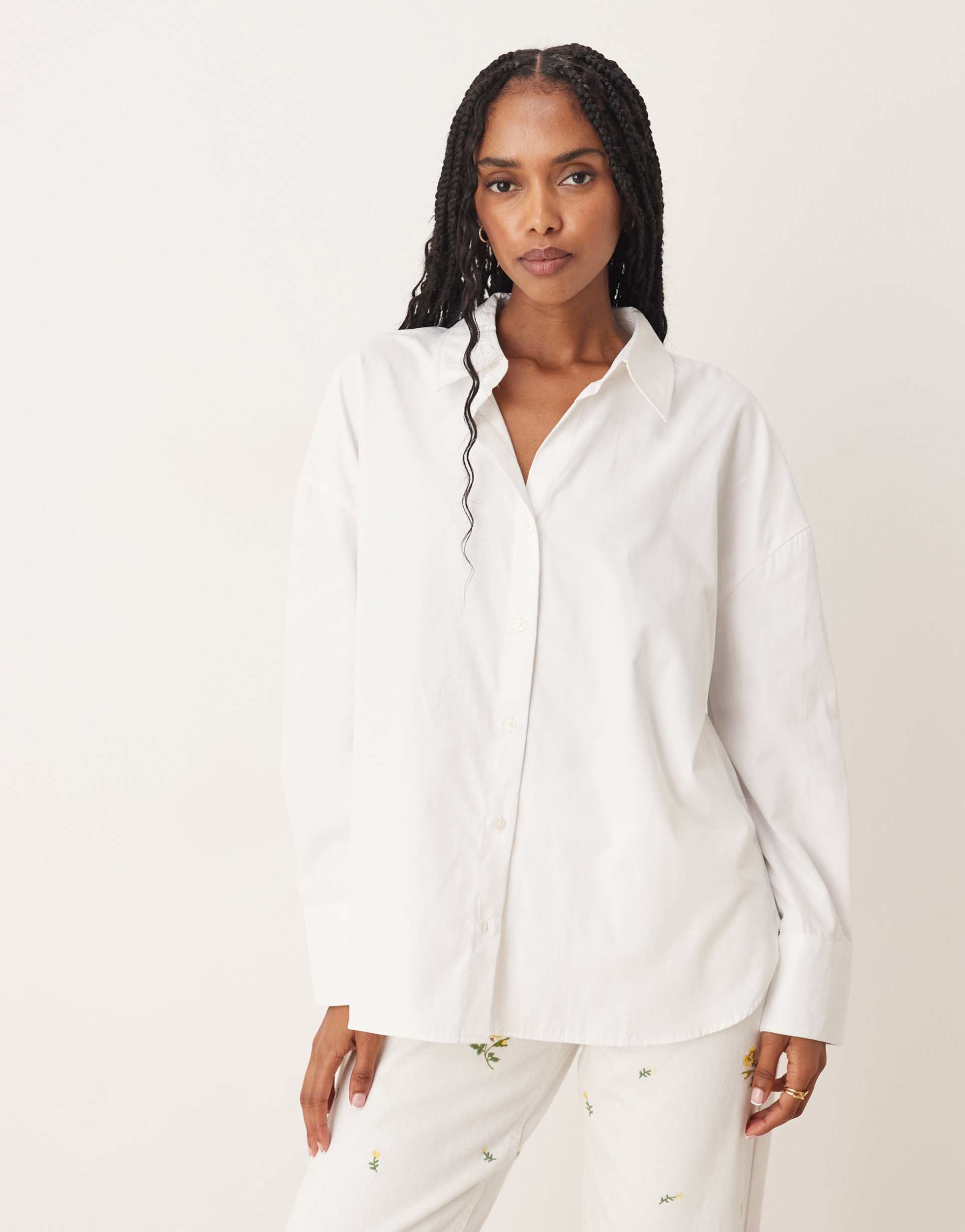 jdy oversized boyfriend fit shirt in white