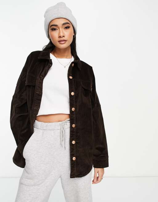 JDY oversized cord shacket in brown | ASOS