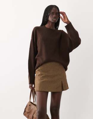 Jdy Oversized Crew Neck Knit Sweater In Brown