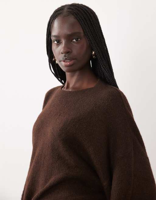 JDY oversized crew neck knit sweater in chocolate melange, 3 of 4