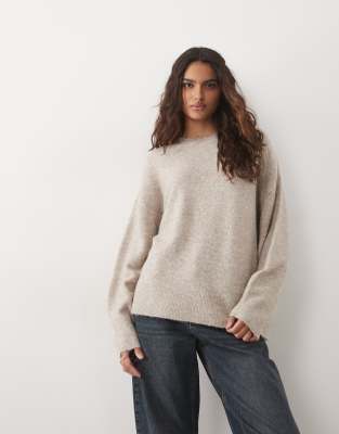 Jdy Oversized Crew Neck Knit Sweater In White