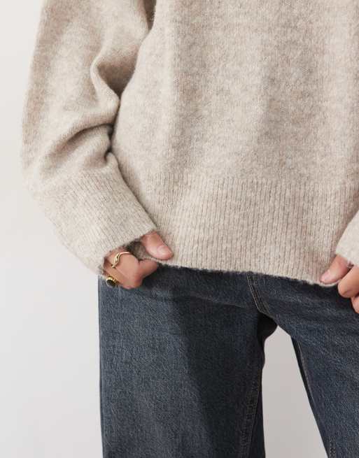 JDY oversized crew neck knit sweater in cream melange, 3 of 4