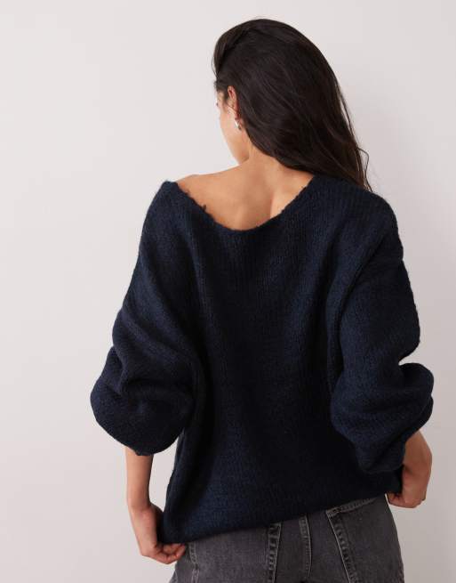 JDY - Oversized omkeerbare gebreide trui in marineblauw, 3 van 4