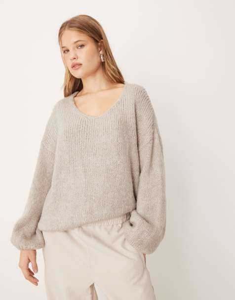 JDY - Oversized omkeerbare gebreide trui in steengrijs - view 1