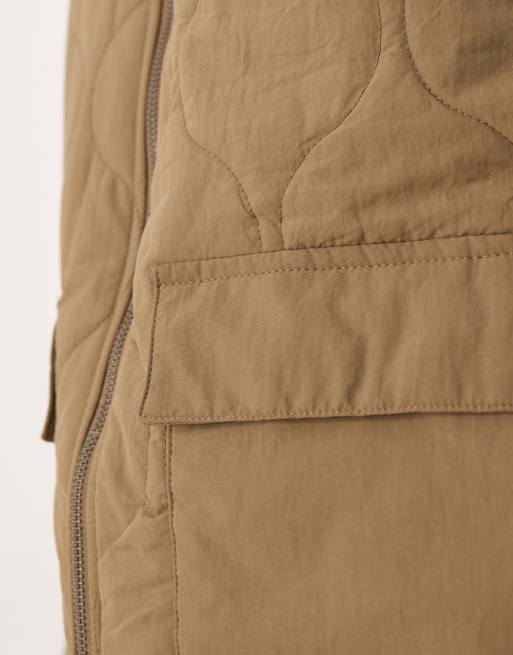 JDY oversized quilted jacket in light khaki, 3 of 4