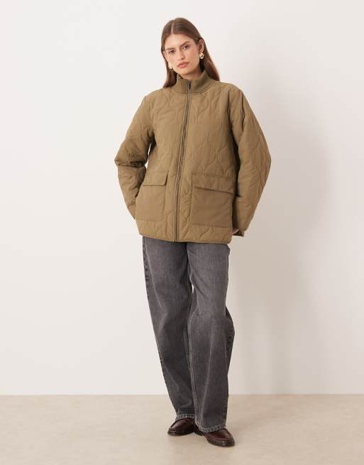 JDY oversized quilted jacket in light khaki, 4 of 4