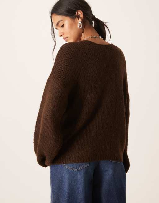 JDY oversized reversible knit jumper in chocolate brown , 4 of 4