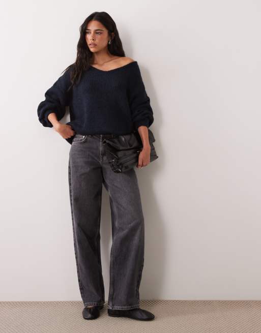 JDY oversized reversible knit jumper in navy, 2 of 4