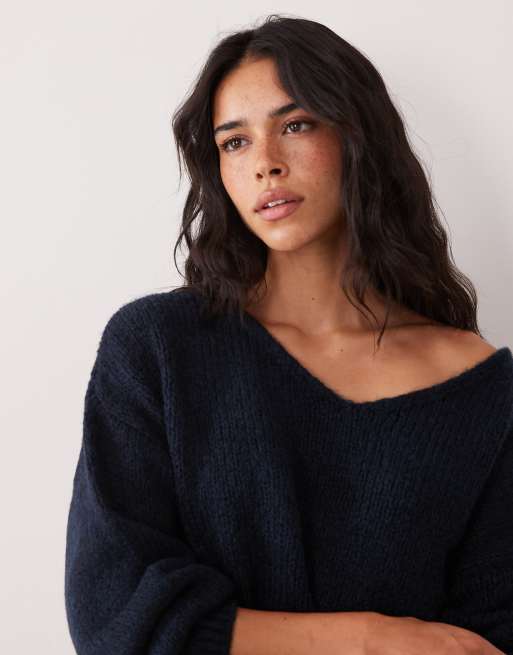 JDY oversized reversible knit jumper in navy, 4 of 4