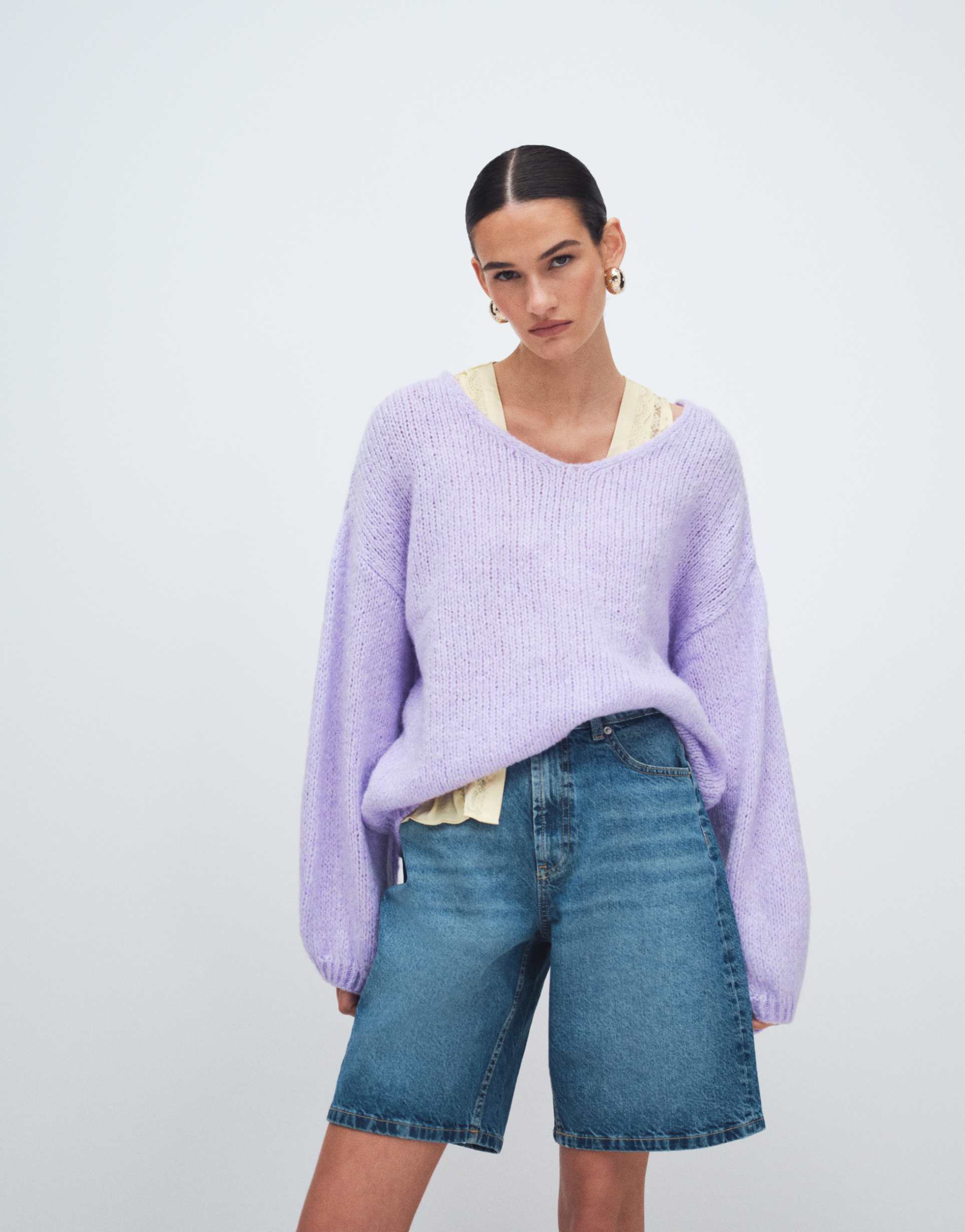 jdy oversized reversible knit sweater in lilac