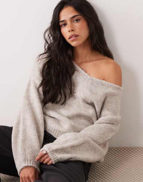 JDY oversized reversible knit sweater in stone gray - view 1
