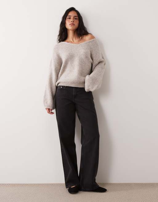 JDY oversized reversible knit sweater in stone gray, 2 of 4
