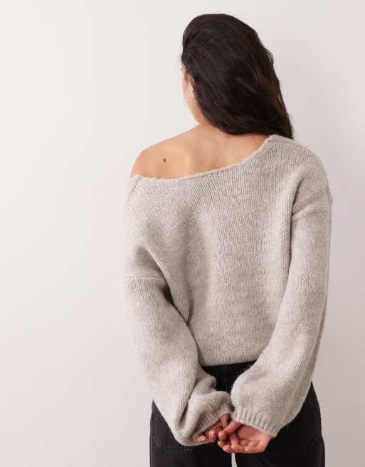 JDY oversized reversible knit sweater in stone gray, 4 of 4