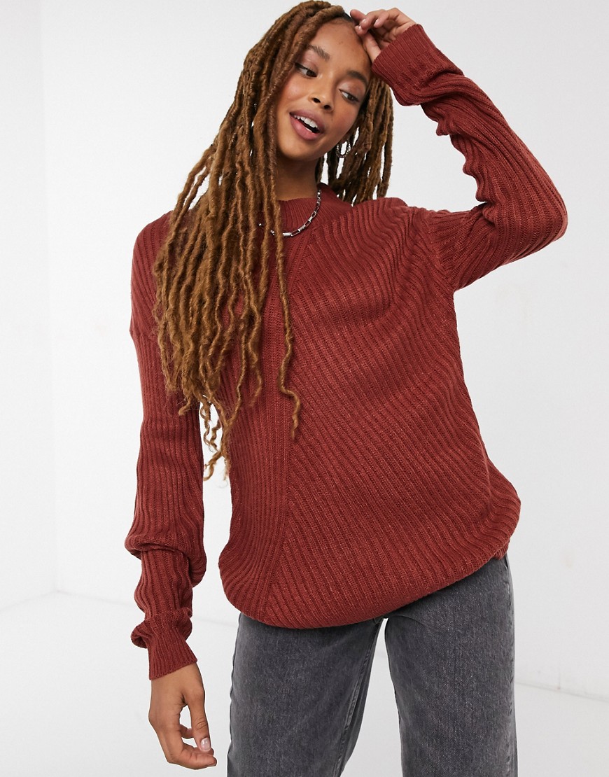 JDY oversized ribbed sweater with high neck in brown-Green