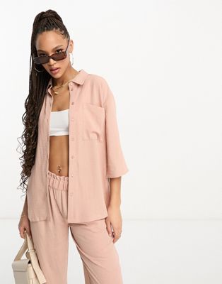 JDY oversized shirt co-ord in pale pink