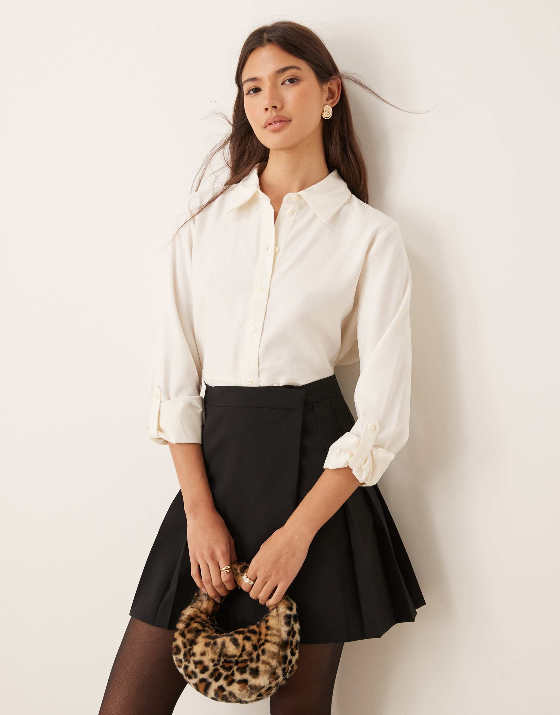 jdy oversized shirt with seam detail in cream