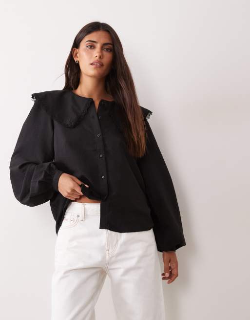 JDY oversized skjorte med kravedetalje i sort