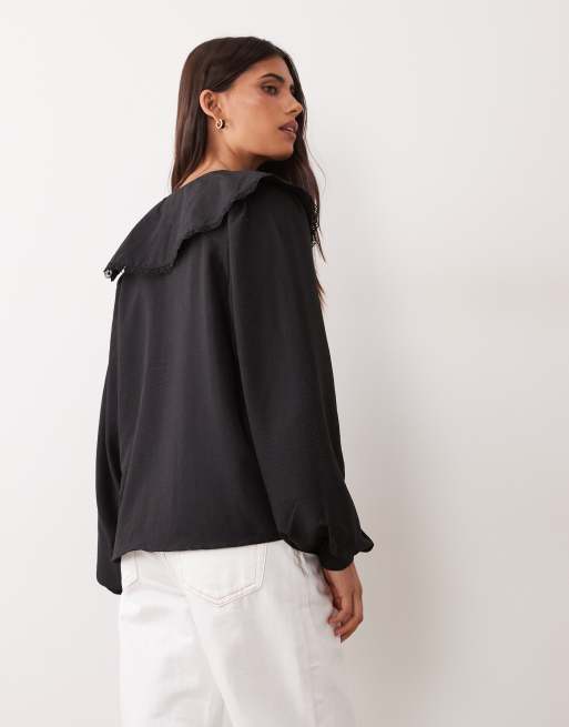 JDY oversized skjorte med kravedetalje i sort, 4 af 4