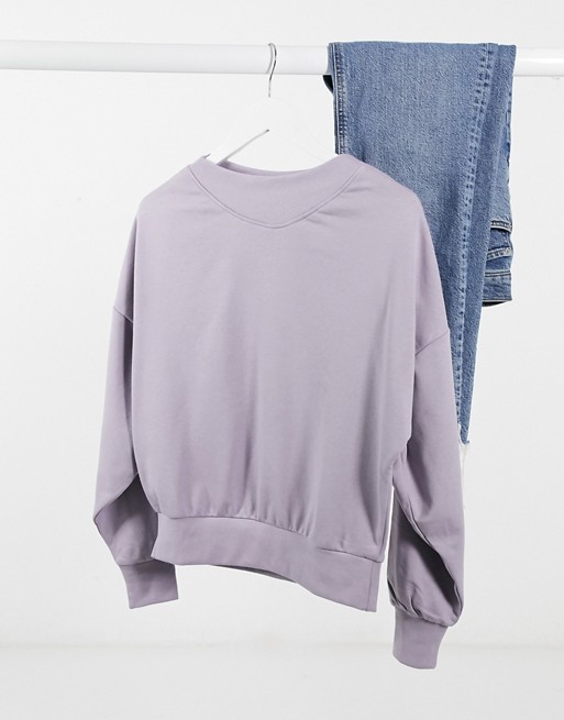 JDY oversized sweatshirt with rib neck in purple | ASOS