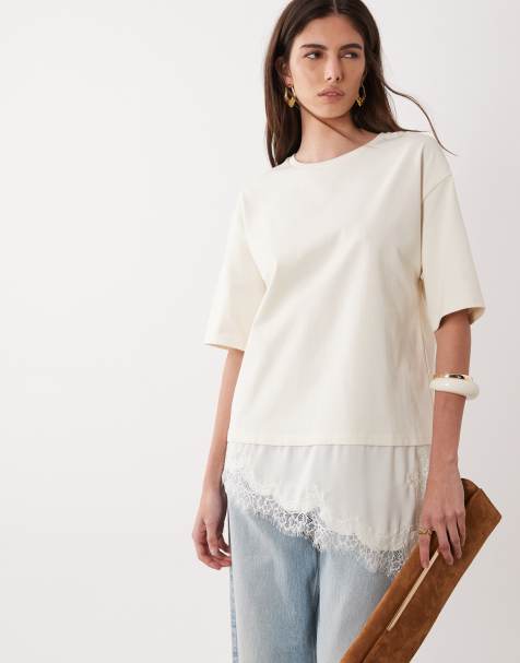 JDY - Oversized T-shirt met kanten details in wit - view 1