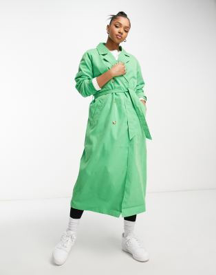 Jdy Oversized Trench Coat In Bright Green