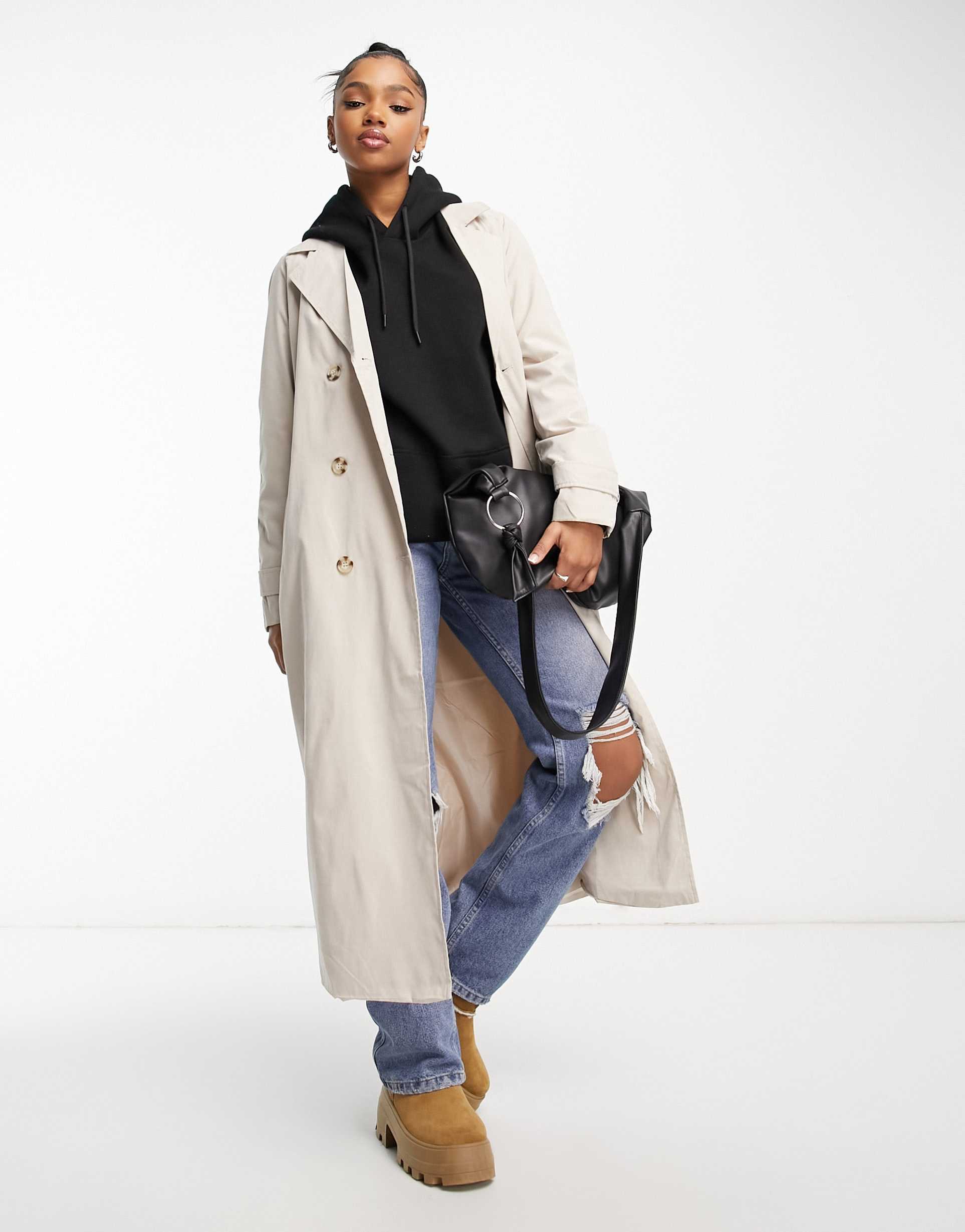jdy oversized trench coat in stone
