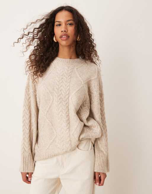JDY – Owsiany sweter oversize z dzianiny o warkoczowym splocie