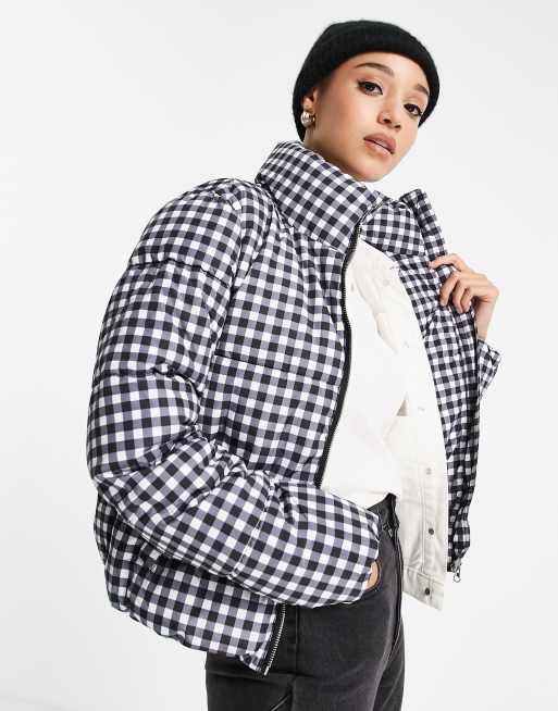 JDY padded jacket in black and white gingham check | ASOS