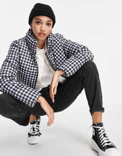 JDY padded jacket in black and white gingham check | ASOS