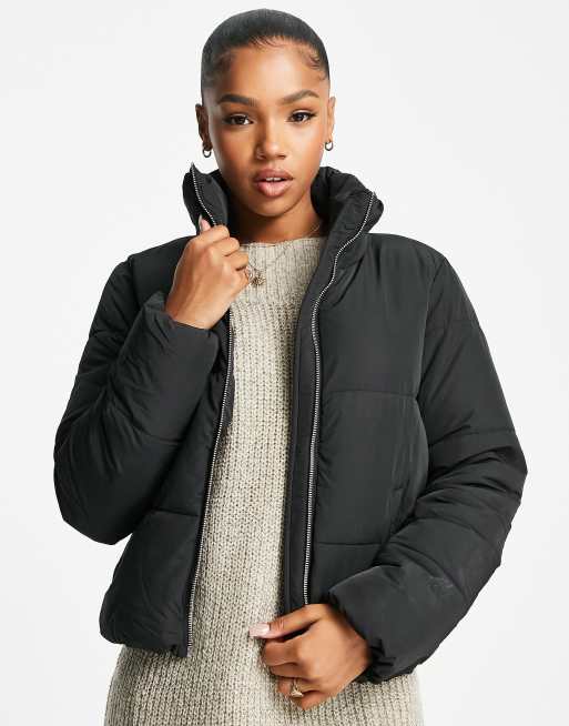 JDY Black Quilted Crop Hooded Puffer Jacket