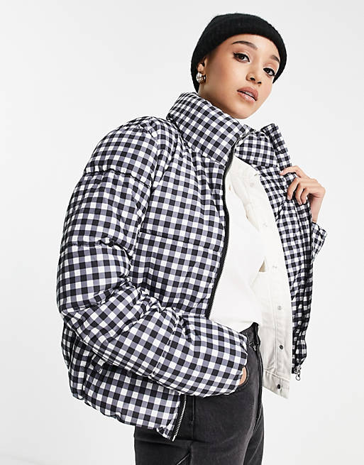 JDY padded jacket in black and white gingham check