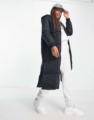 JDY padded maxi coat with hood in black