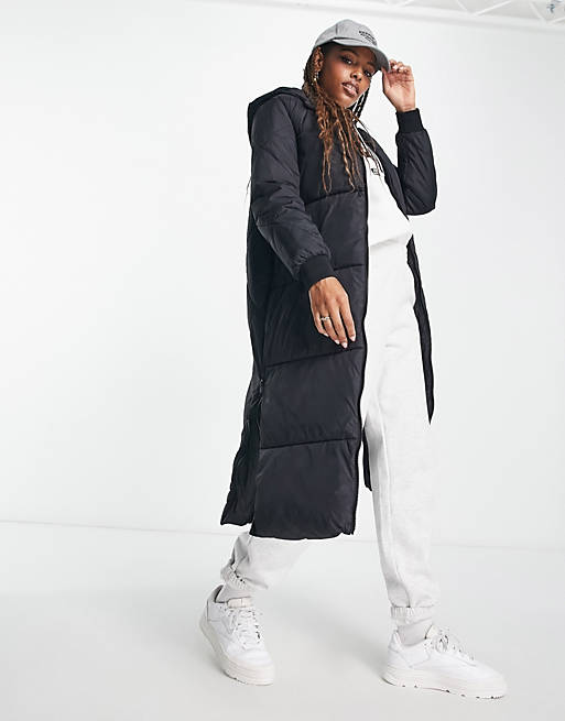 JDY padded maxi coat with hood in black | ASOS